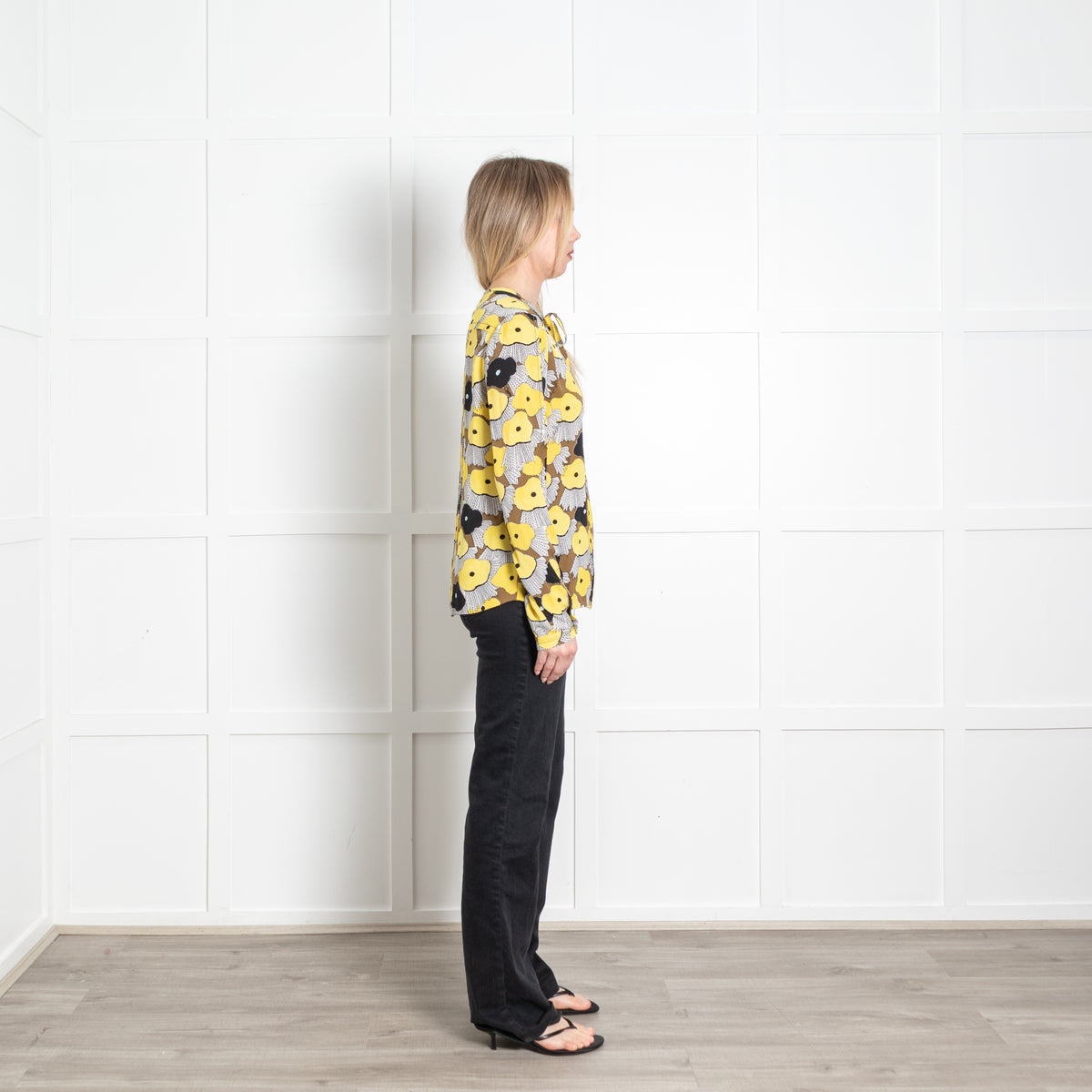 Diane Von Furstenberg Yellow Black Floral Long Sleeve Blouse