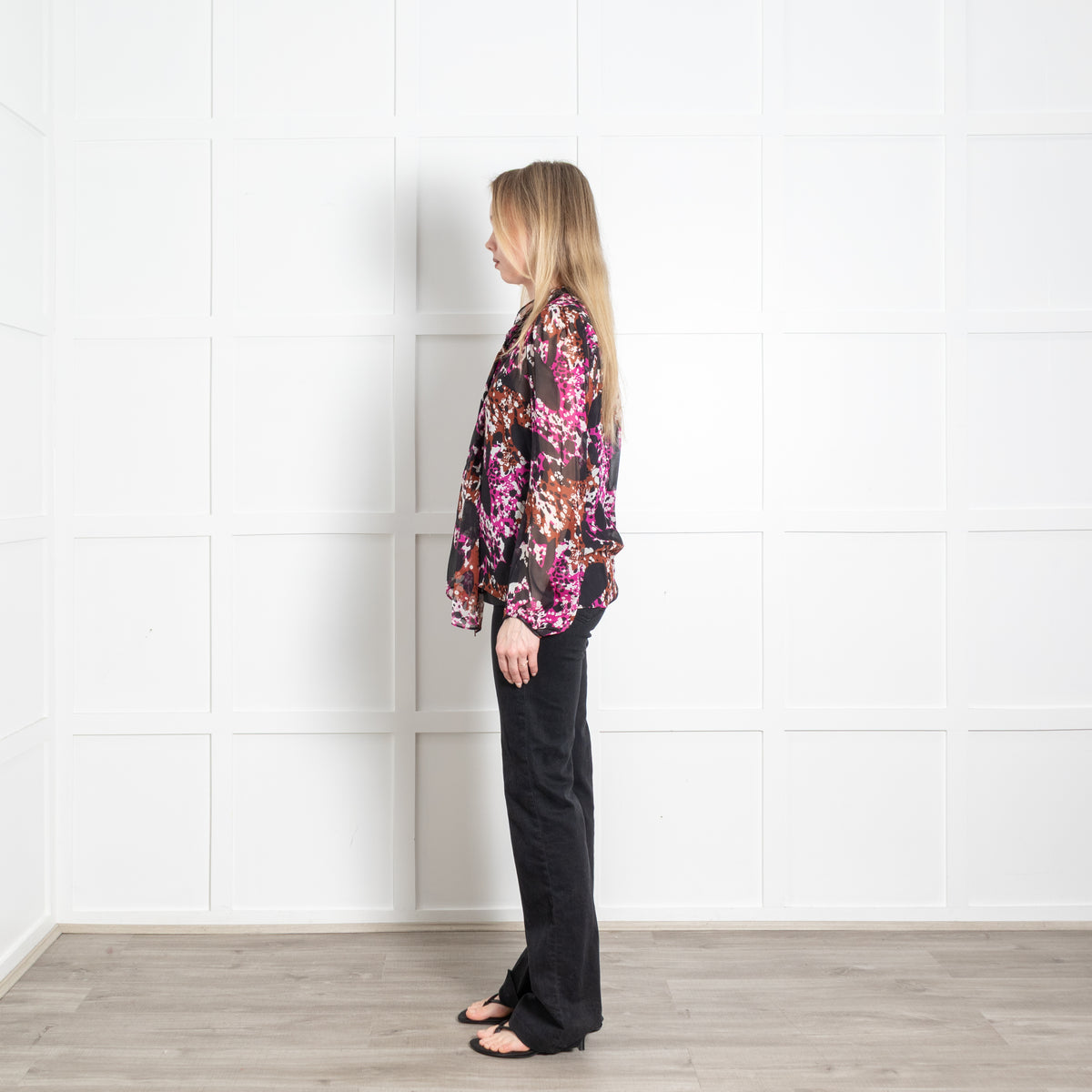 Diane Von Furstenberg Black Pink Brown Jezebel Print Chiffon Blouse
