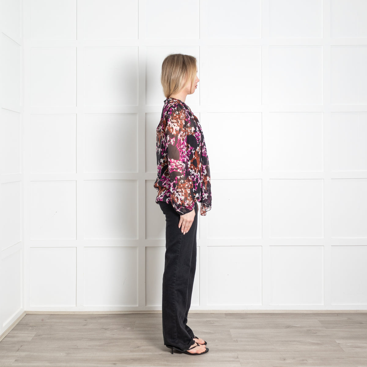 Diane Von Furstenberg Black Pink Brown Jezebel Print Chiffon Blouse