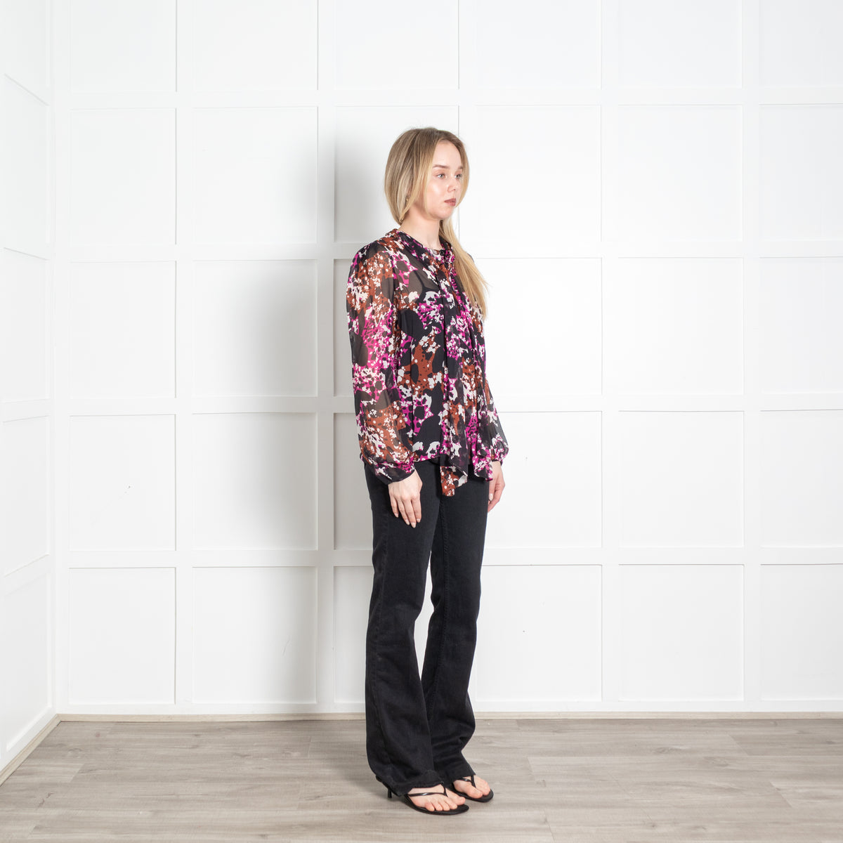 Diane Von Furstenberg Black Pink Brown Jezebel Print Chiffon Blouse