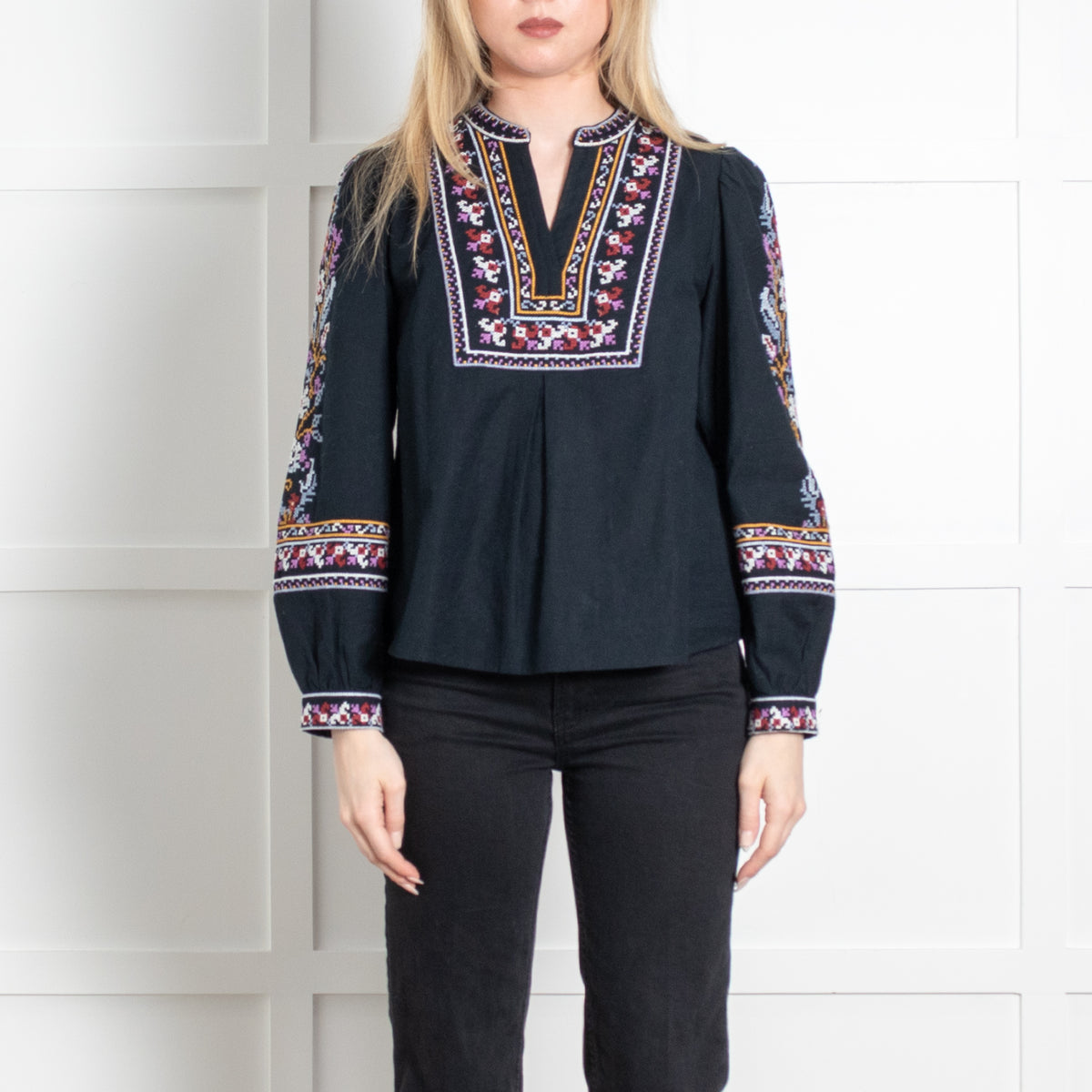 Ba&Sh Denim Blue Embroidered Collar Shirt