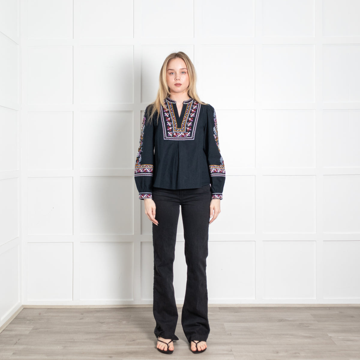 Ba&Sh Denim Blue Embroidered Collar Shirt