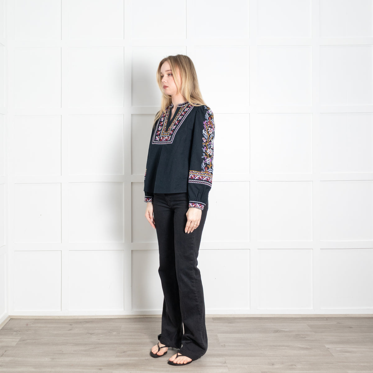 Ba&Sh Denim Blue Embroidered Collar Shirt