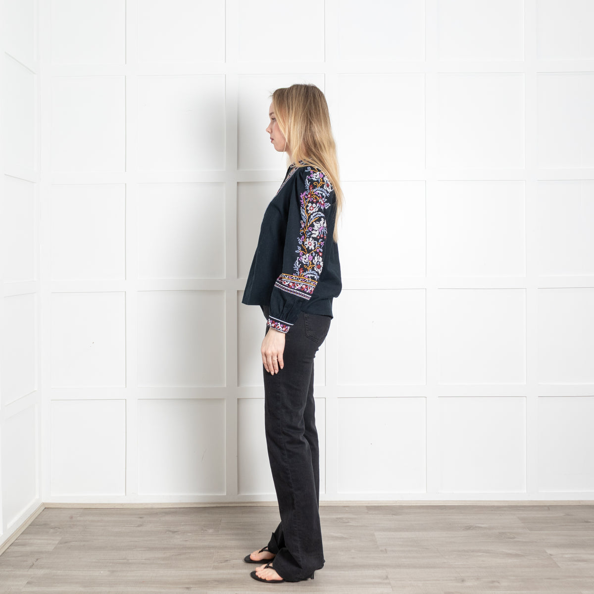 Ba&Sh Denim Blue Embroidered Collar Shirt