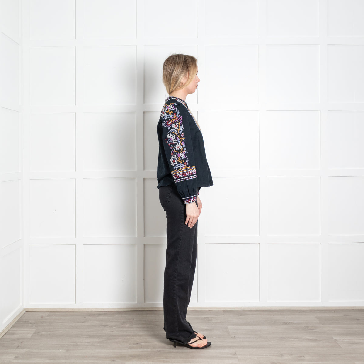 Ba&Sh Denim Blue Embroidered Collar Shirt
