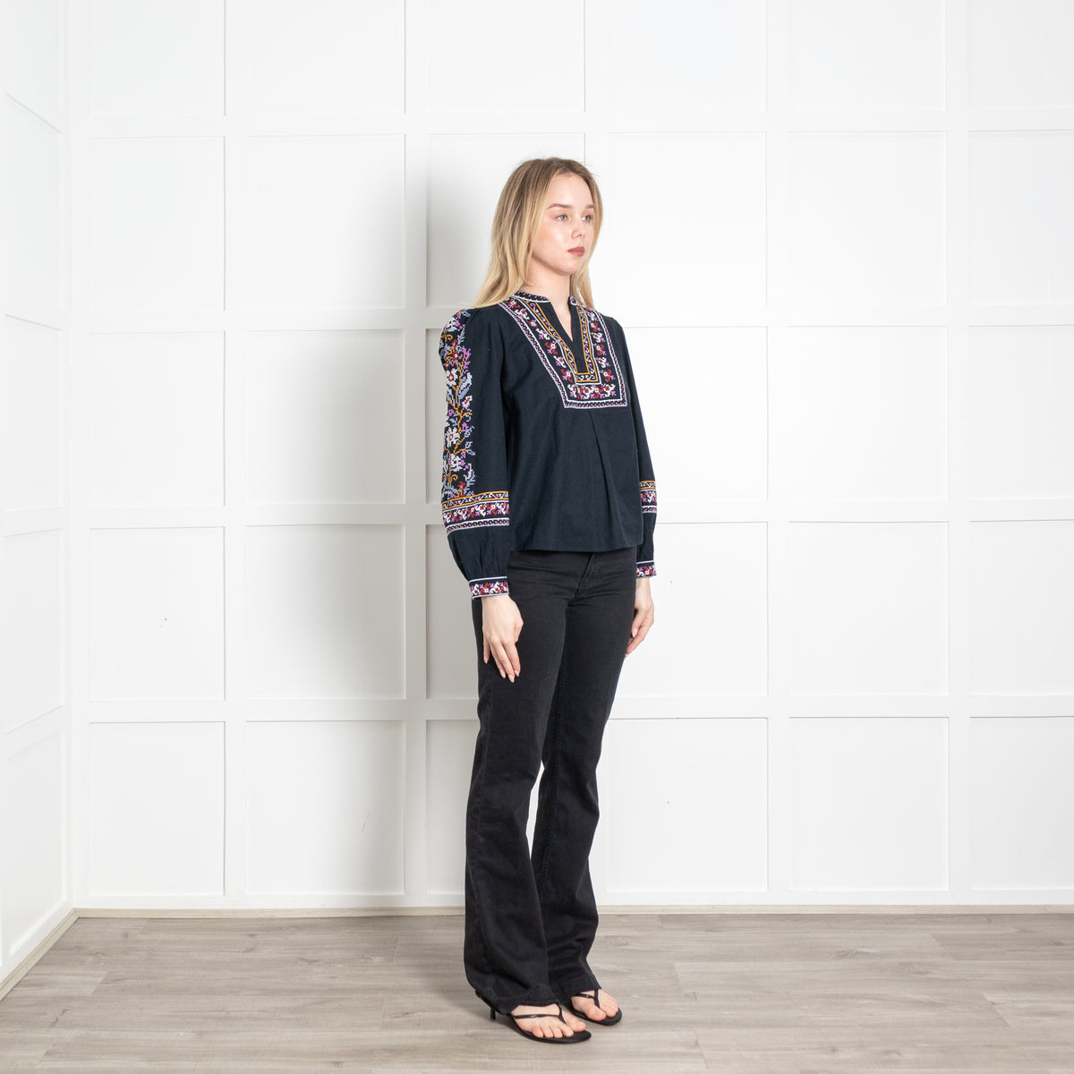 Ba&Sh Denim Blue Embroidered Collar Shirt
