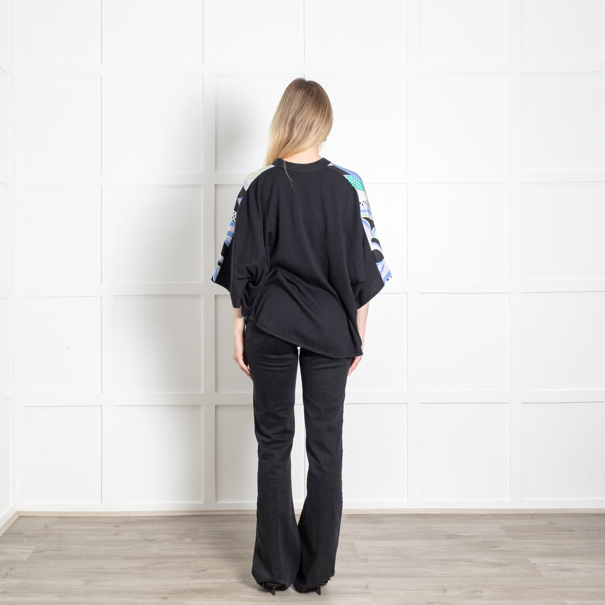 Emilio Pucci Black Pastel Print Silk Front Short Sleeve Cardigan Top