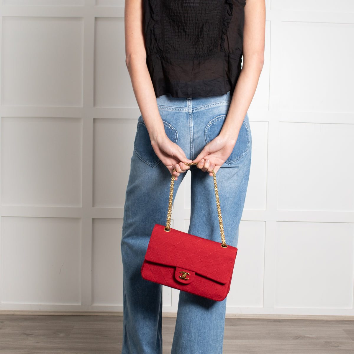 Chanel Red Jersey Quilted Medium Double Flap Handbag