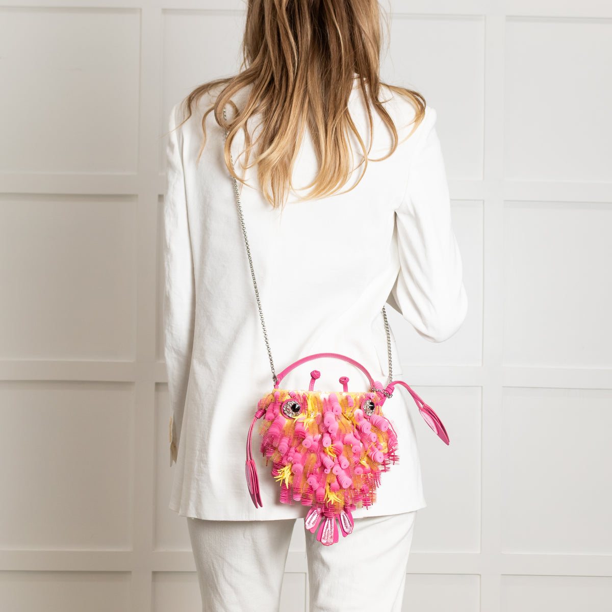 Anya Hindmarch Embellished Fish In Lime Satin Bag