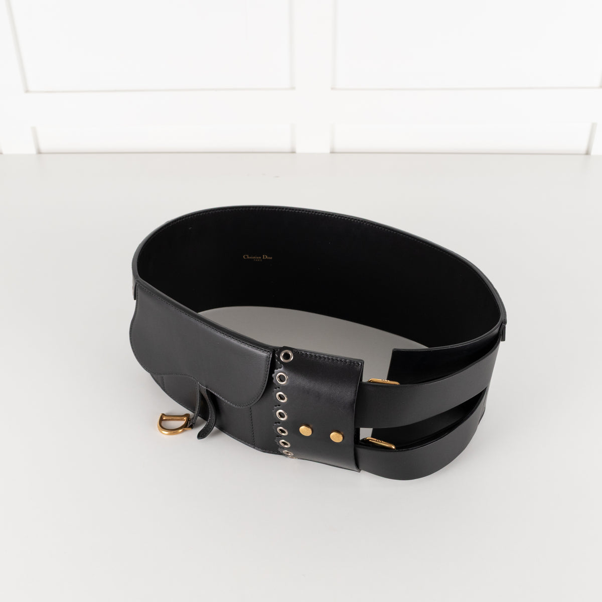 Christian Dior Black Leather Wide Saddle Belt