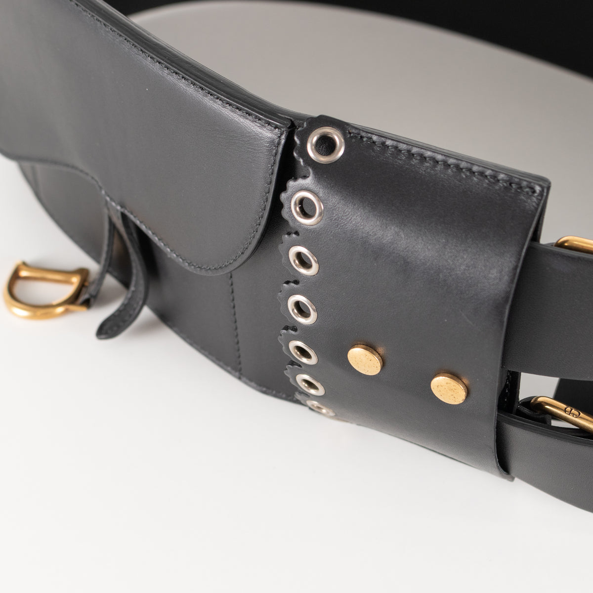Christian Dior Black Leather Wide Saddle Belt