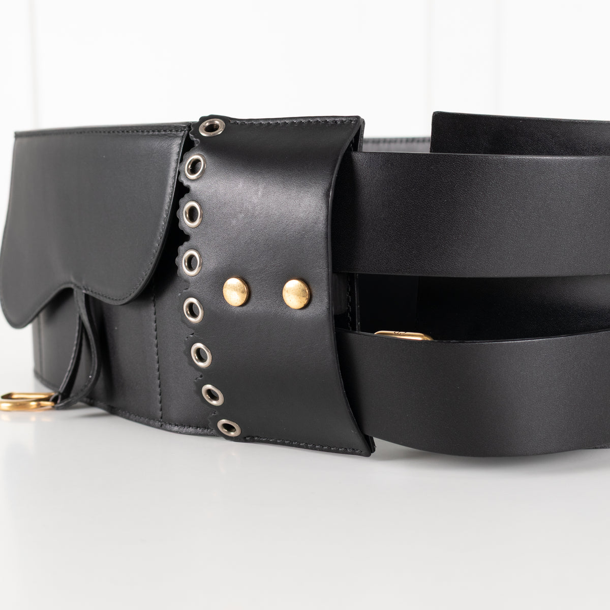 Christian Dior Black Leather Wide Saddle Belt