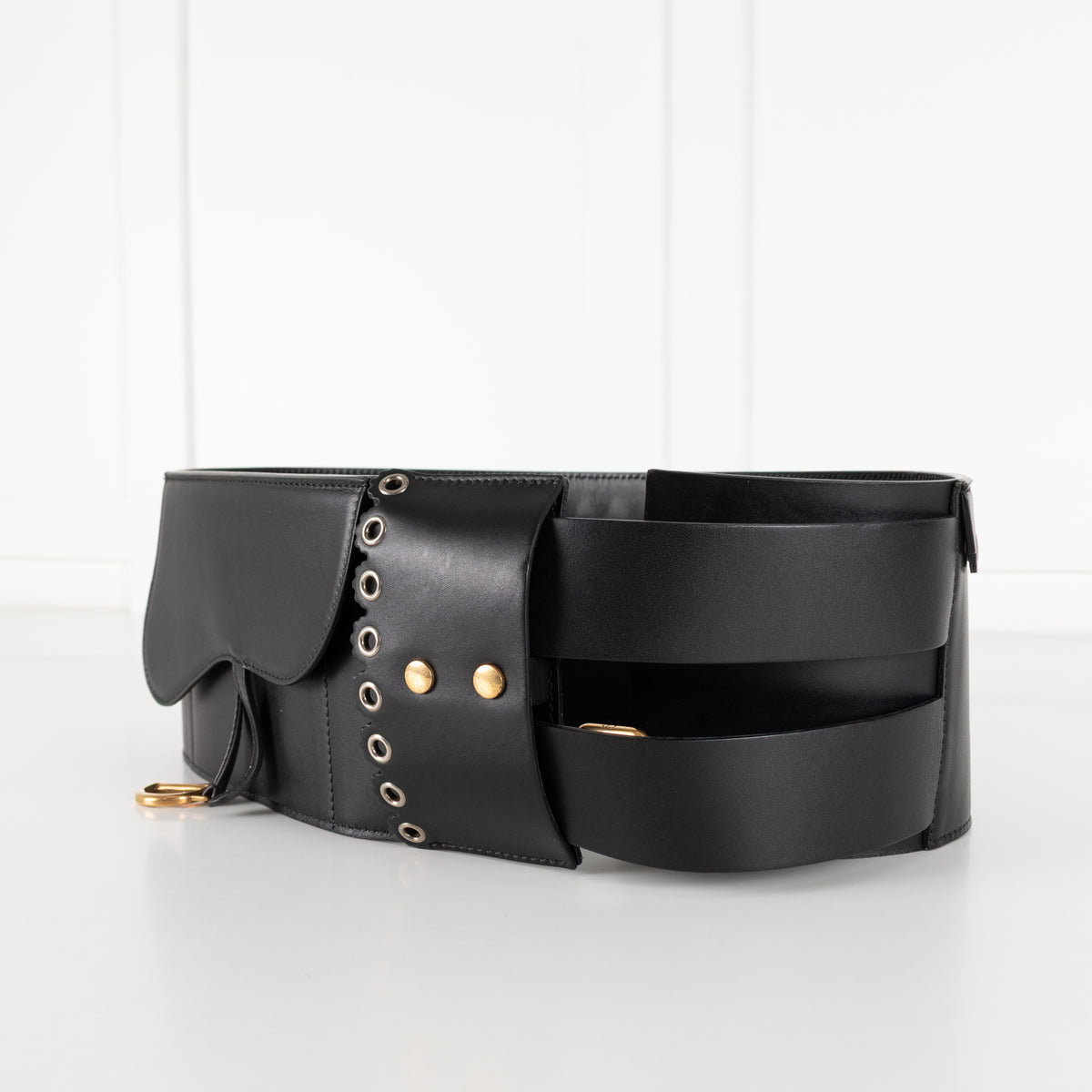 Christian Dior Black Leather Wide Saddle Belt