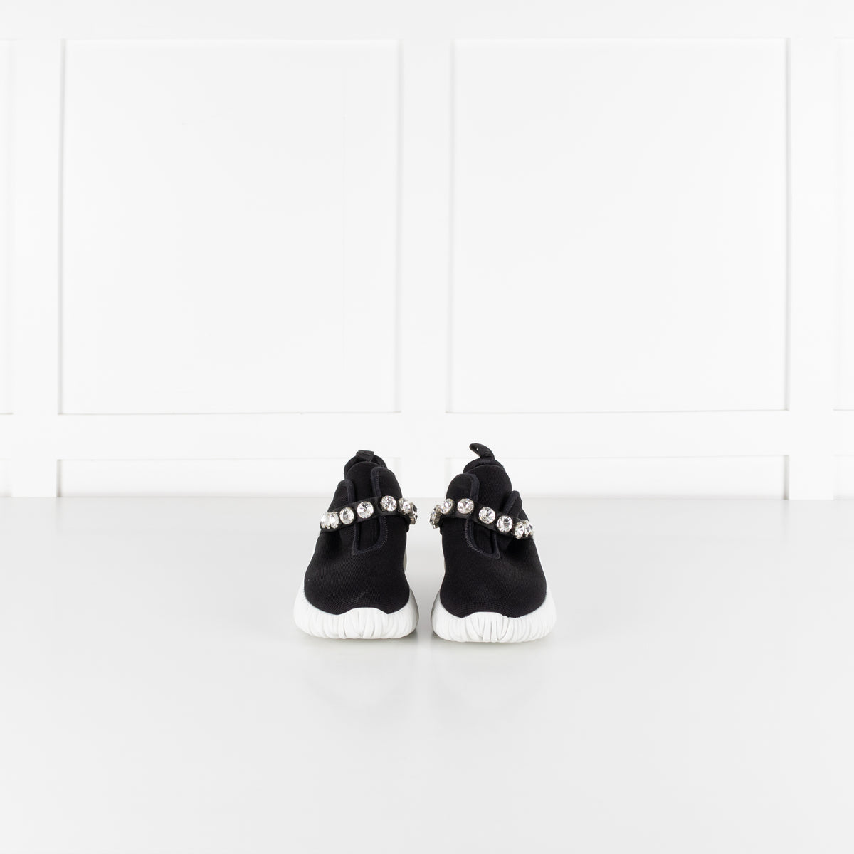 Miu Miu Black Knit Crystal Embellished Slip On Sneakers