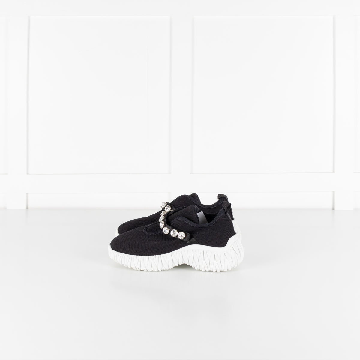 Miu Miu Black Knit Crystal Embellished Slip On Sneakers