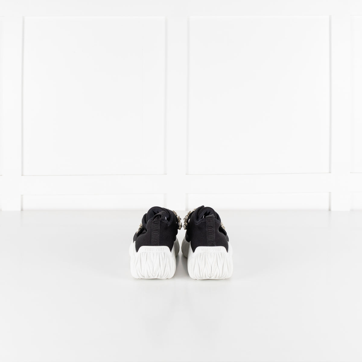 Miu Miu Black Knit Crystal Embellished Slip On Sneakers
