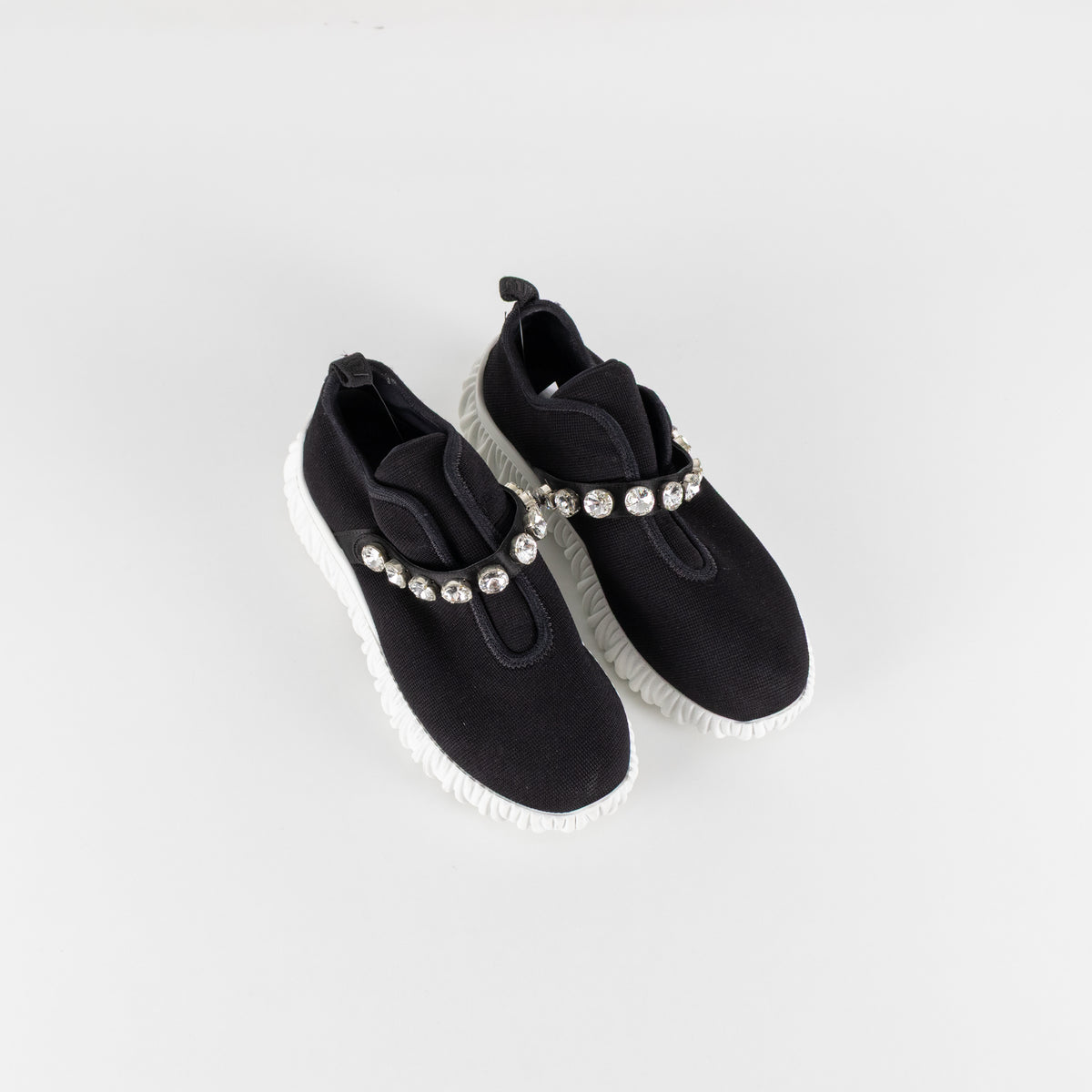 Miu Miu Black Knit Crystal Embellished Slip On Sneakers