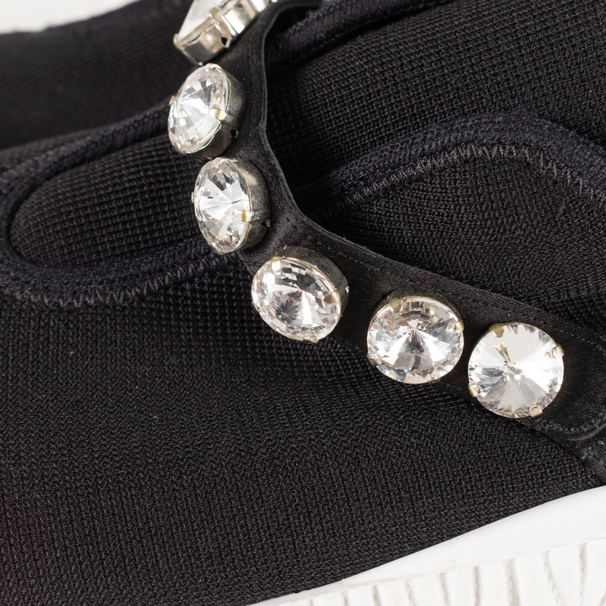 Miu Miu Black Knit Crystal Embellished Slip On Sneakers