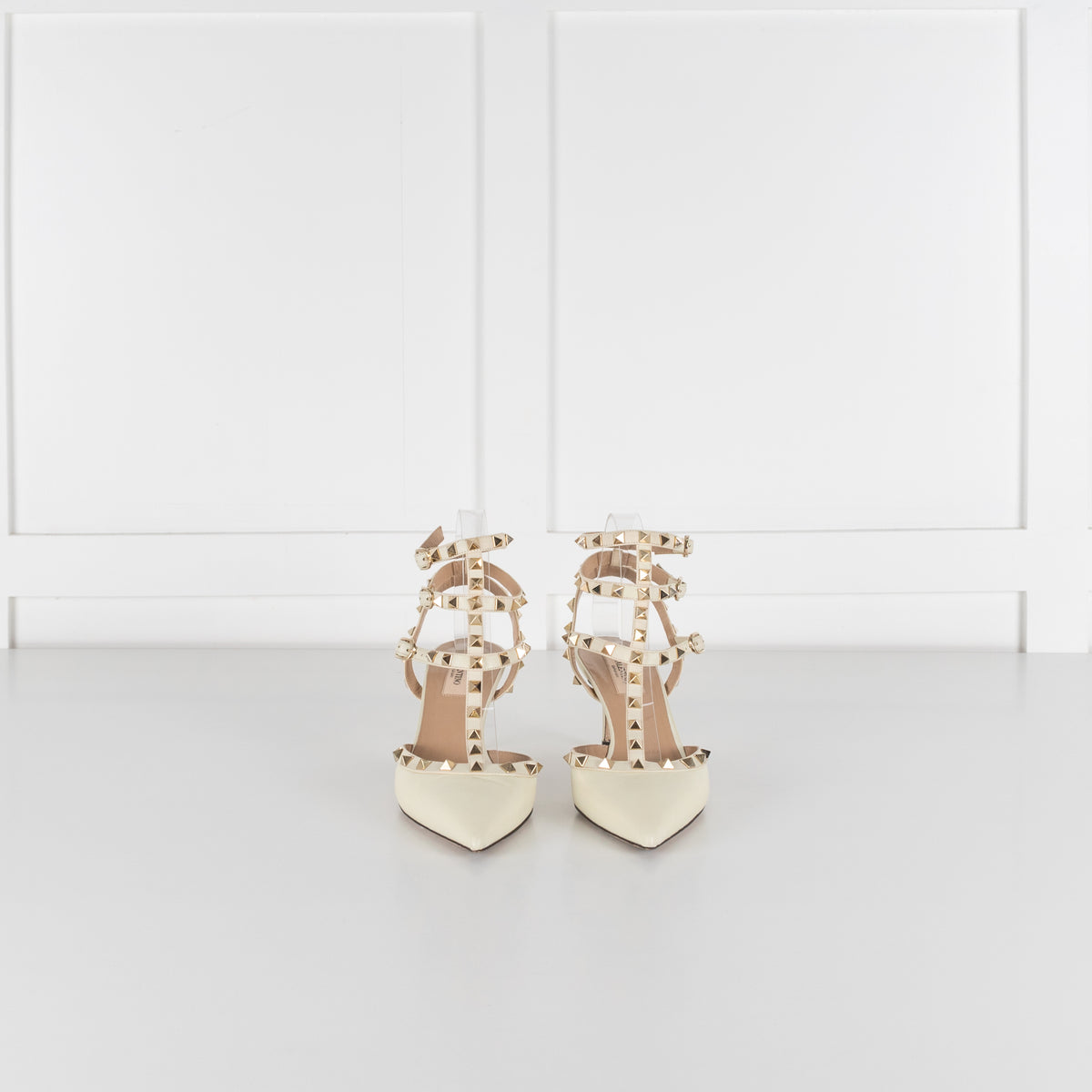 Valentino Garavani Cream Rockstud Caged Heeled Pumps