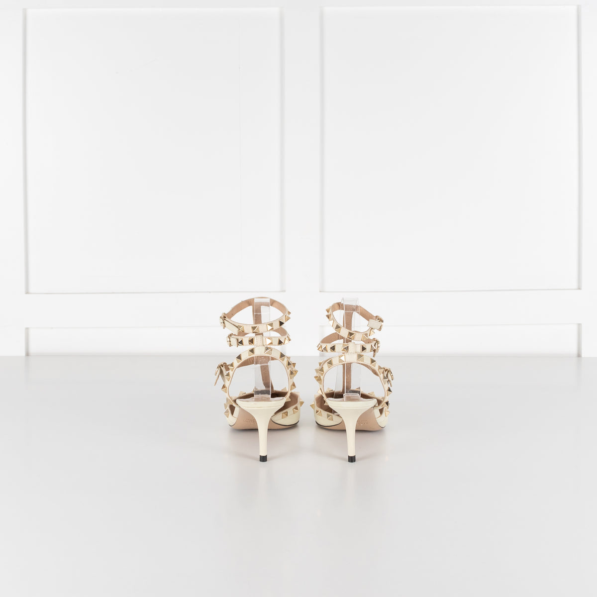 Valentino Garavani Cream Rockstud Caged Heeled Pumps