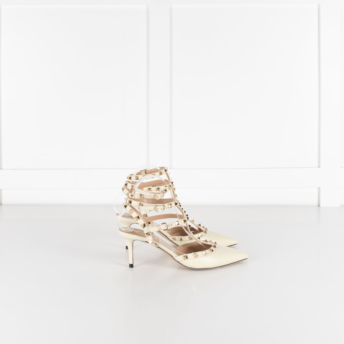 Valentino Garavani Cream Rockstud Caged Heeled Pumps