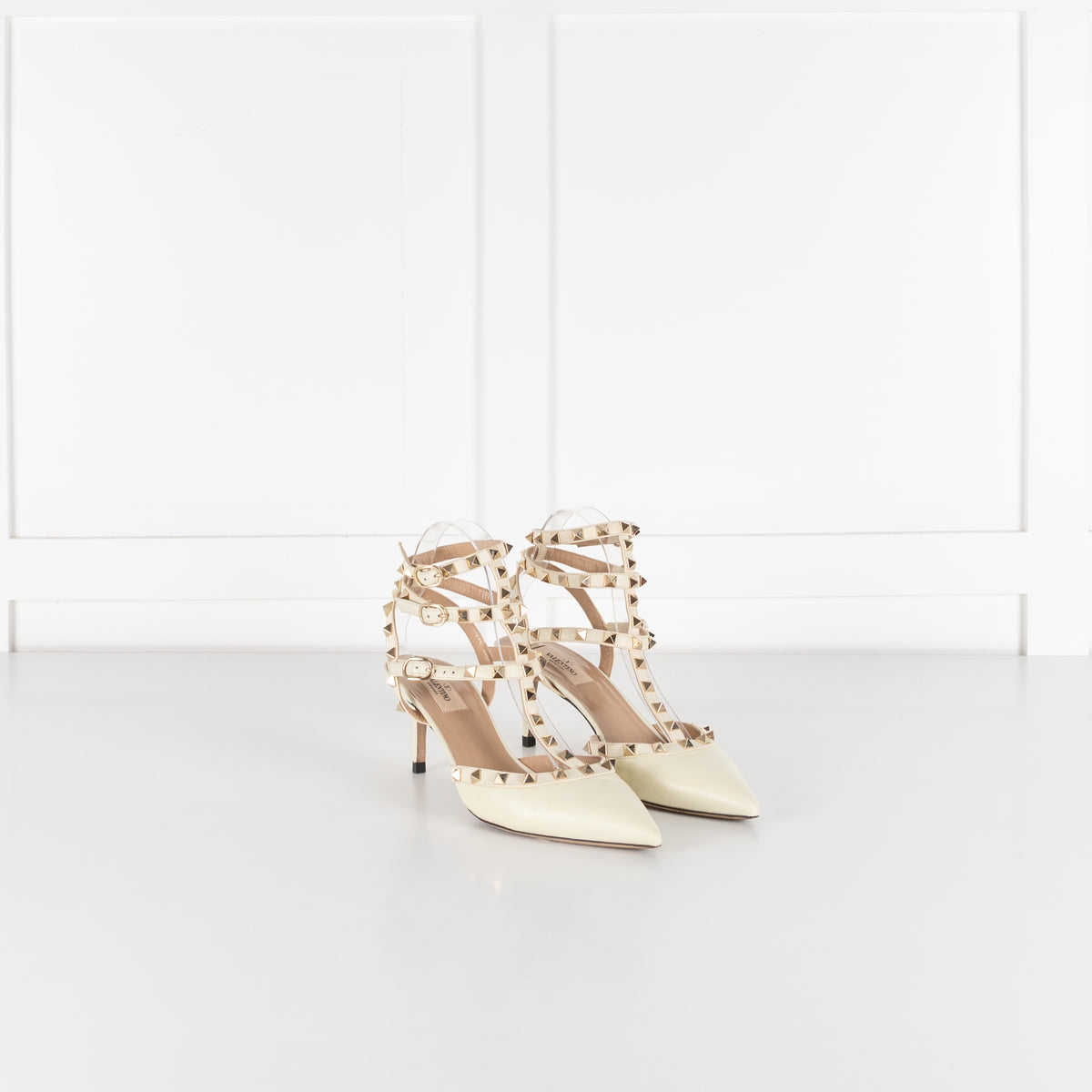 Valentino Garavani Cream Rockstud Caged Heeled Pumps
