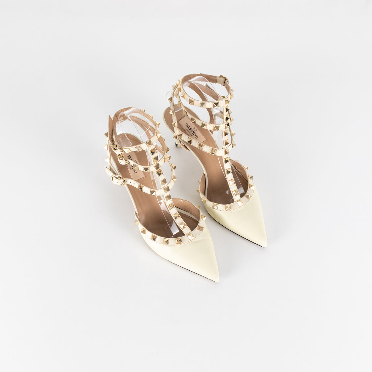 Valentino Garavani Cream Rockstud Caged Heeled Pumps