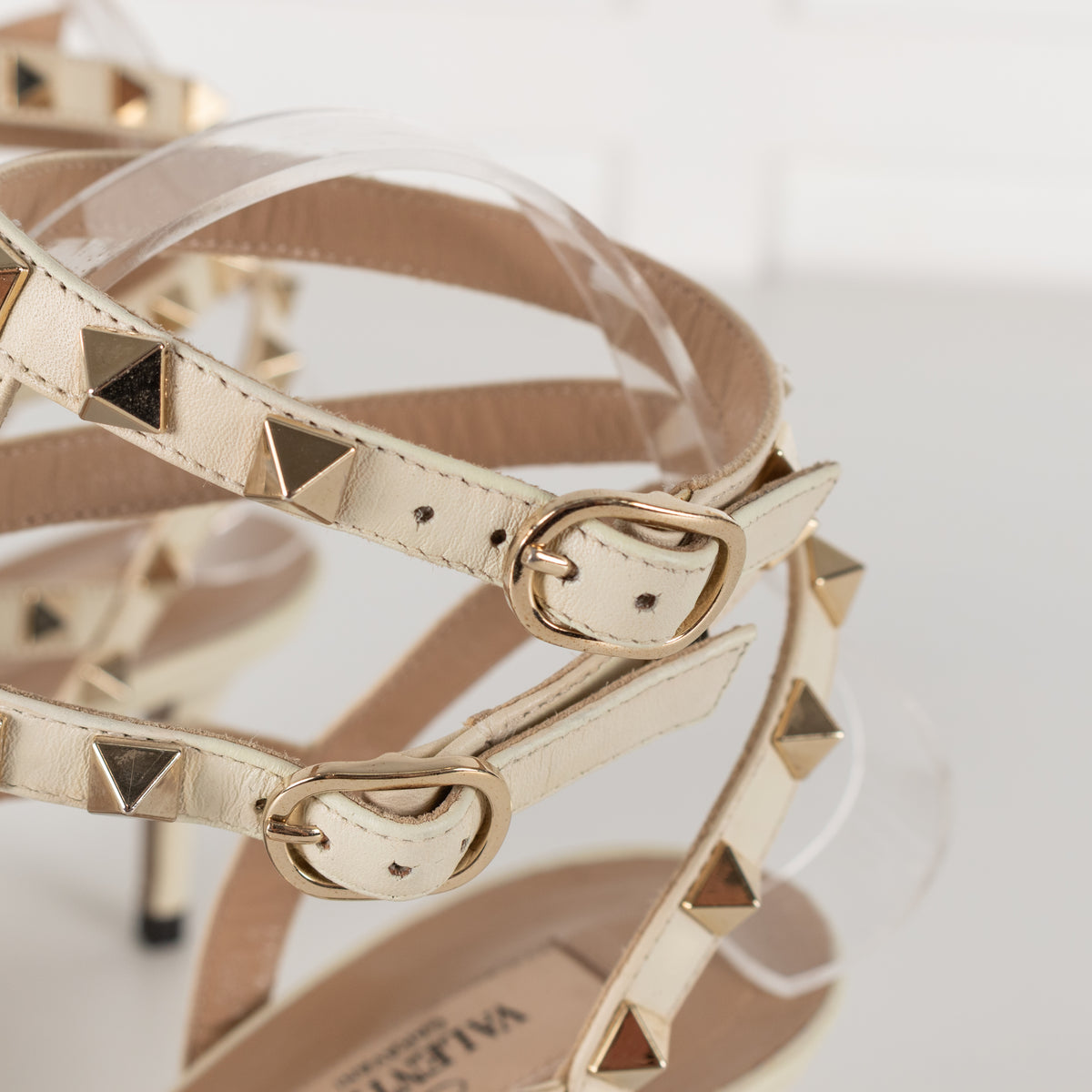 Valentino Garavani Cream Rockstud Caged Heeled Pumps