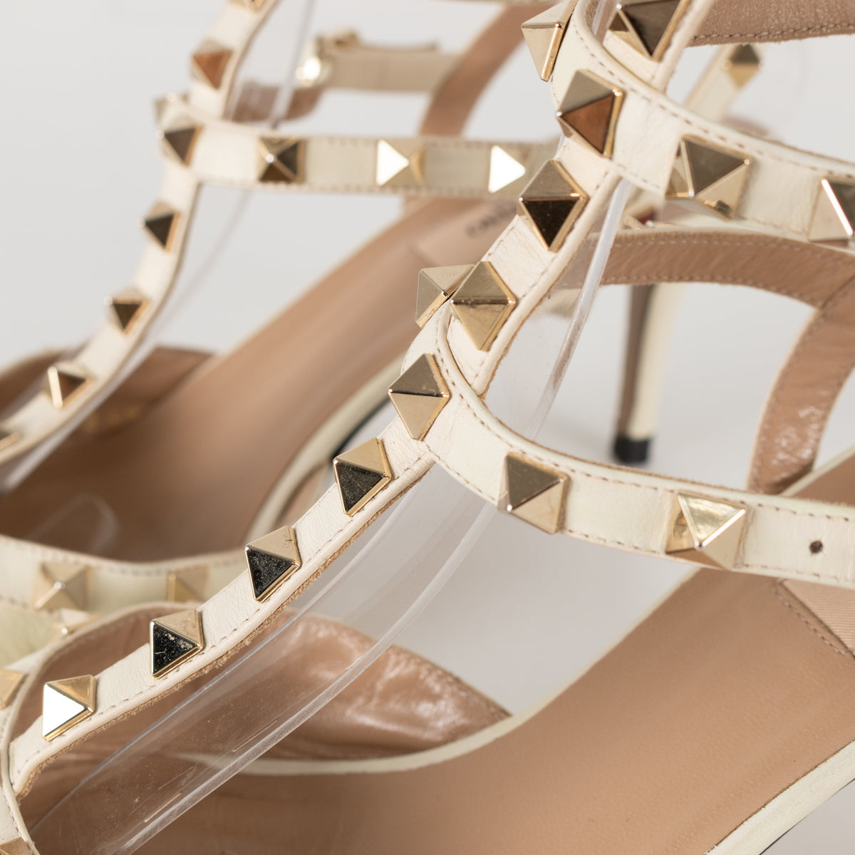 Valentino Garavani Cream Rockstud Caged Heeled Pumps