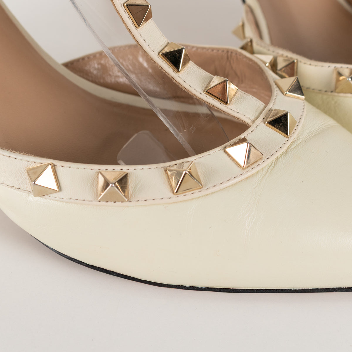 Valentino Garavani Cream Rockstud Caged Heeled Pumps