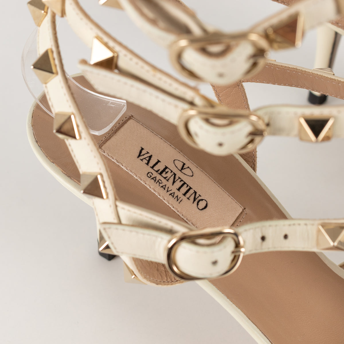 Valentino Garavani Cream Rockstud Caged Heeled Pumps