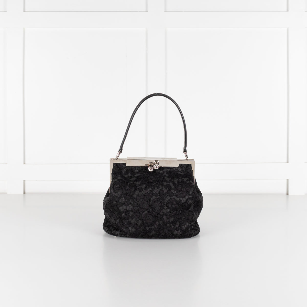 Dolce & Gabbana Black Lace Silver Closure Evening Handbag