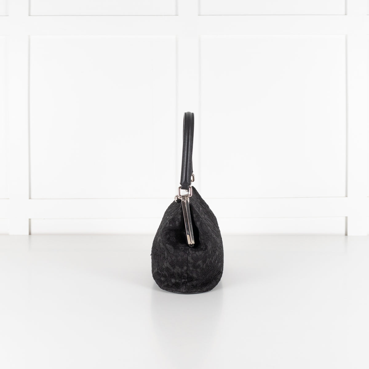 Dolce & Gabbana Black Lace Silver Closure Evening Handbag
