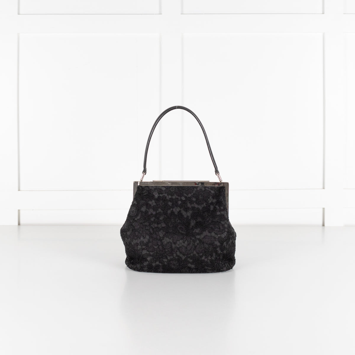 Dolce & Gabbana Black Lace Silver Closure Evening Handbag