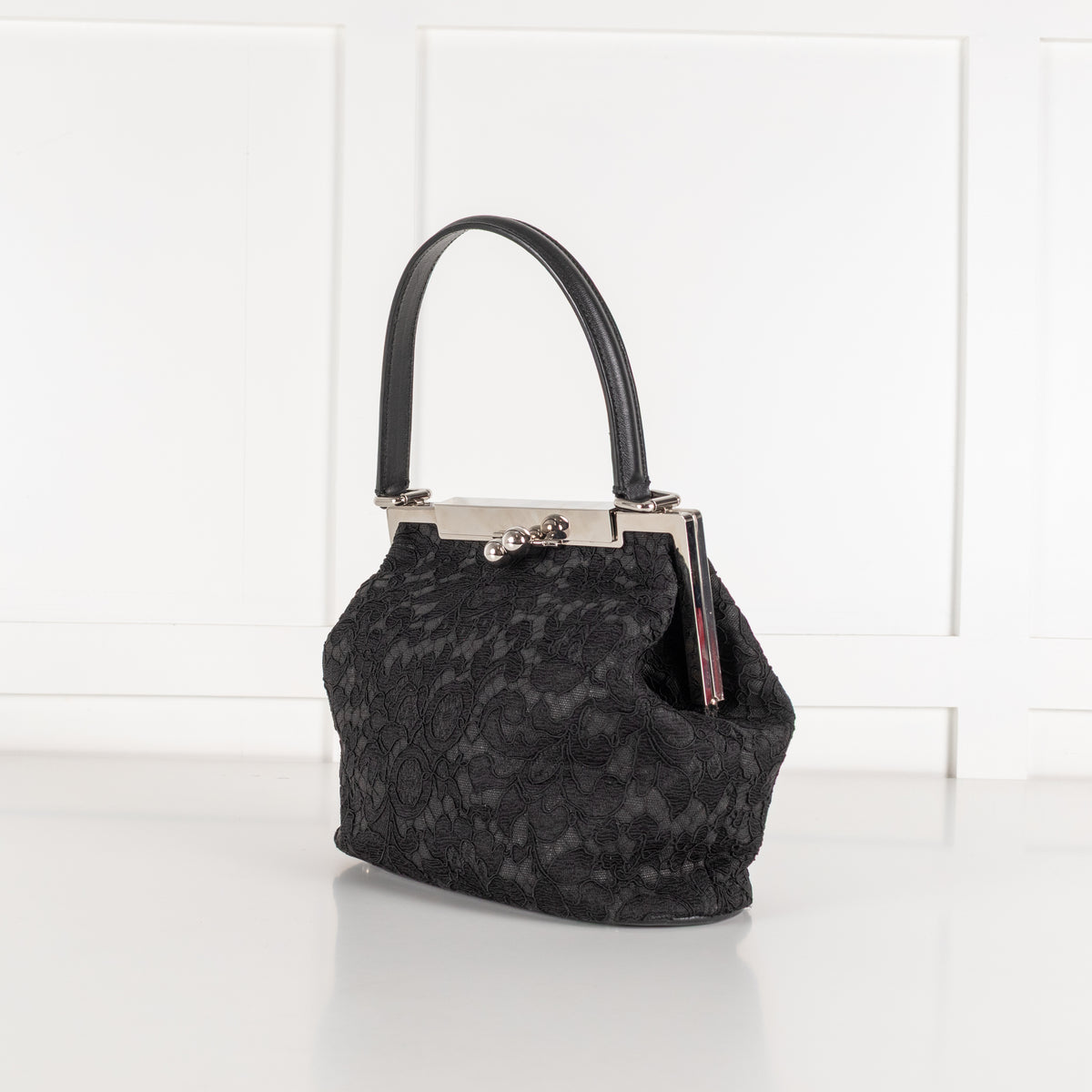 Dolce & Gabbana Black Lace Silver Closure Evening Handbag