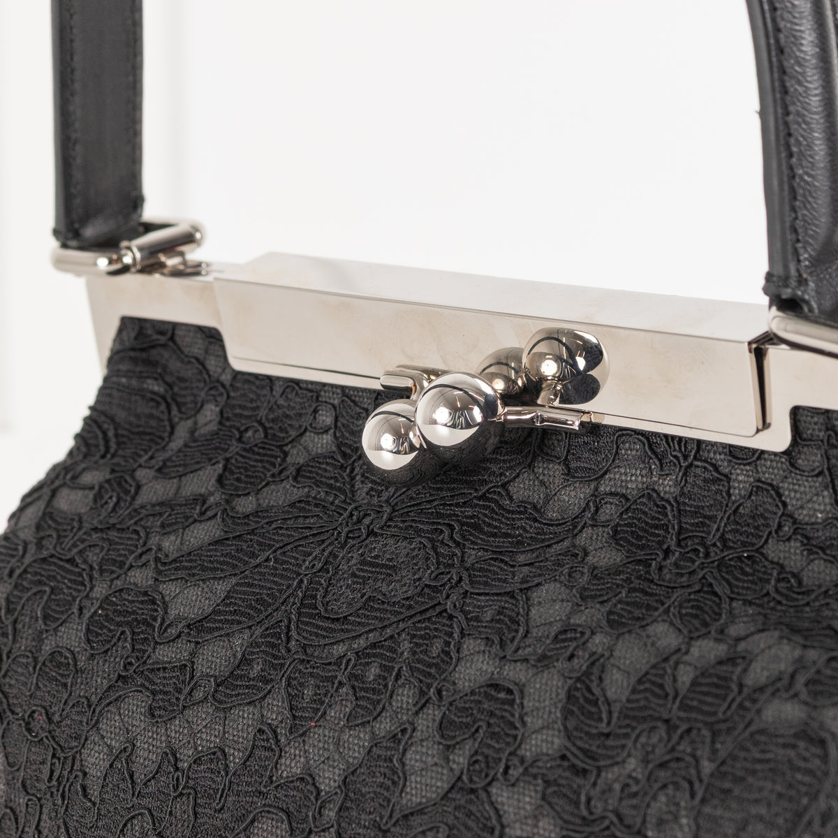 Dolce & Gabbana Black Lace Silver Closure Evening Handbag