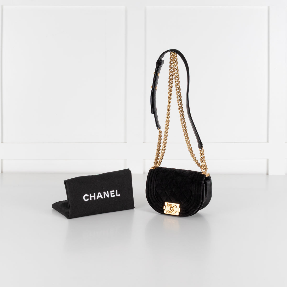 Chanel Small Boy black velvet messenger shoulder bag