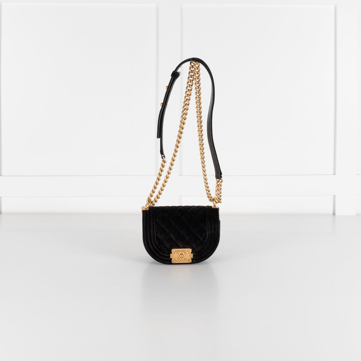 Chanel Small Boy black velvet messenger shoulder bag