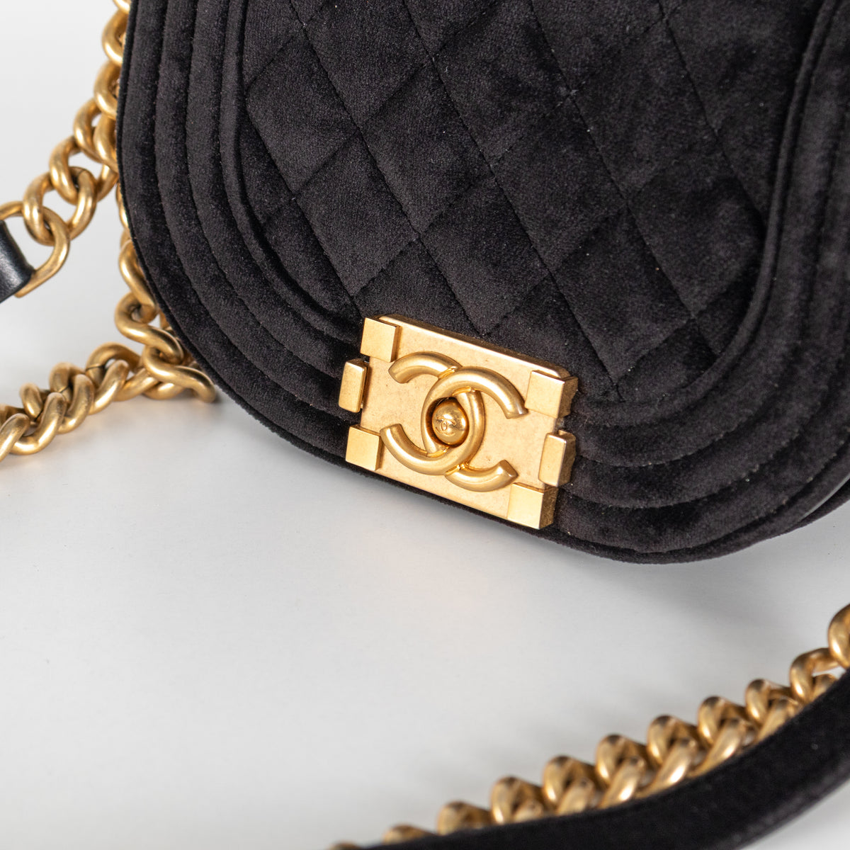 Chanel Small Boy black velvet messenger shoulder bag