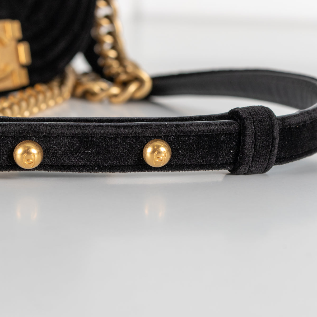 Chanel Small Boy black velvet messenger shoulder bag