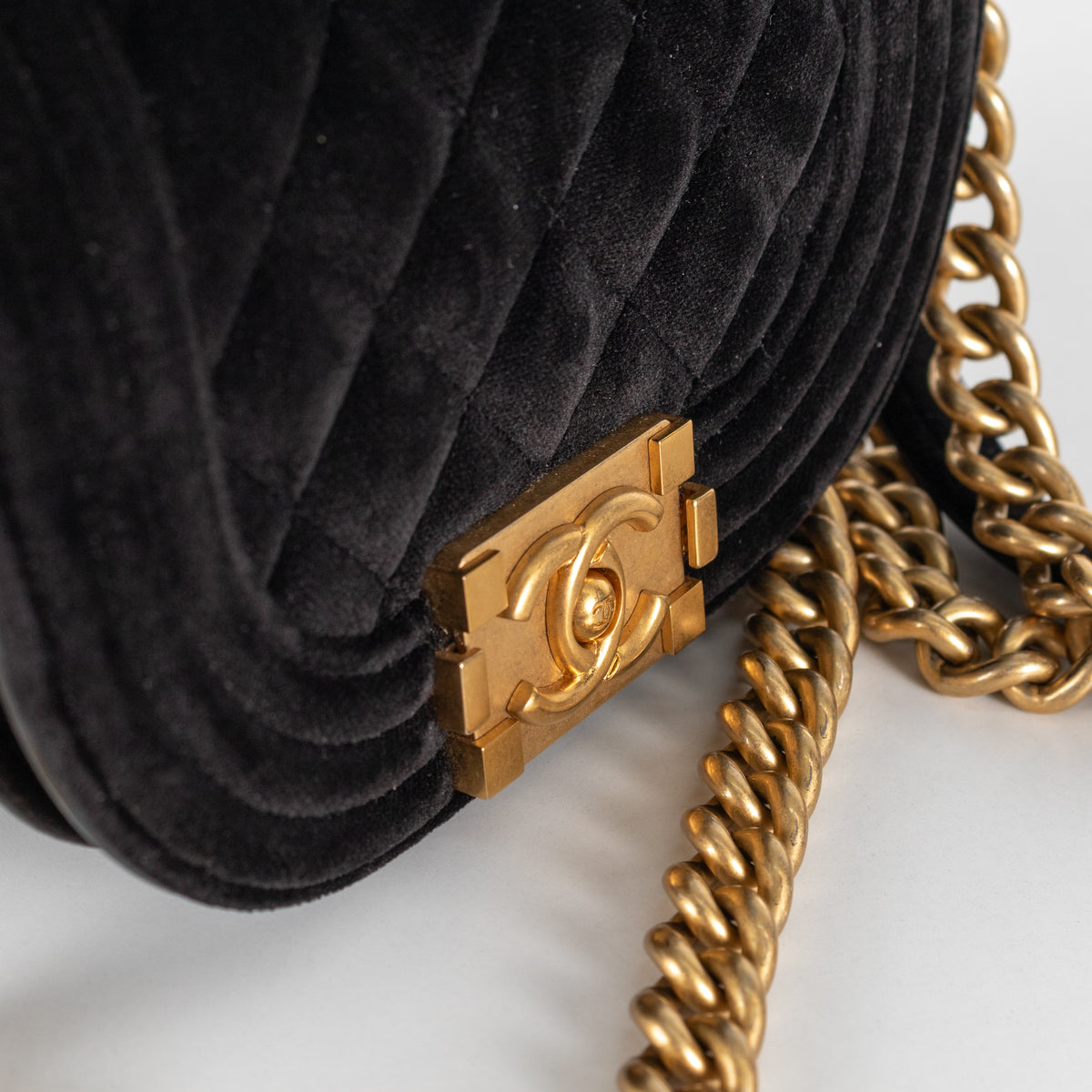 Chanel Small Boy black velvet messenger shoulder bag