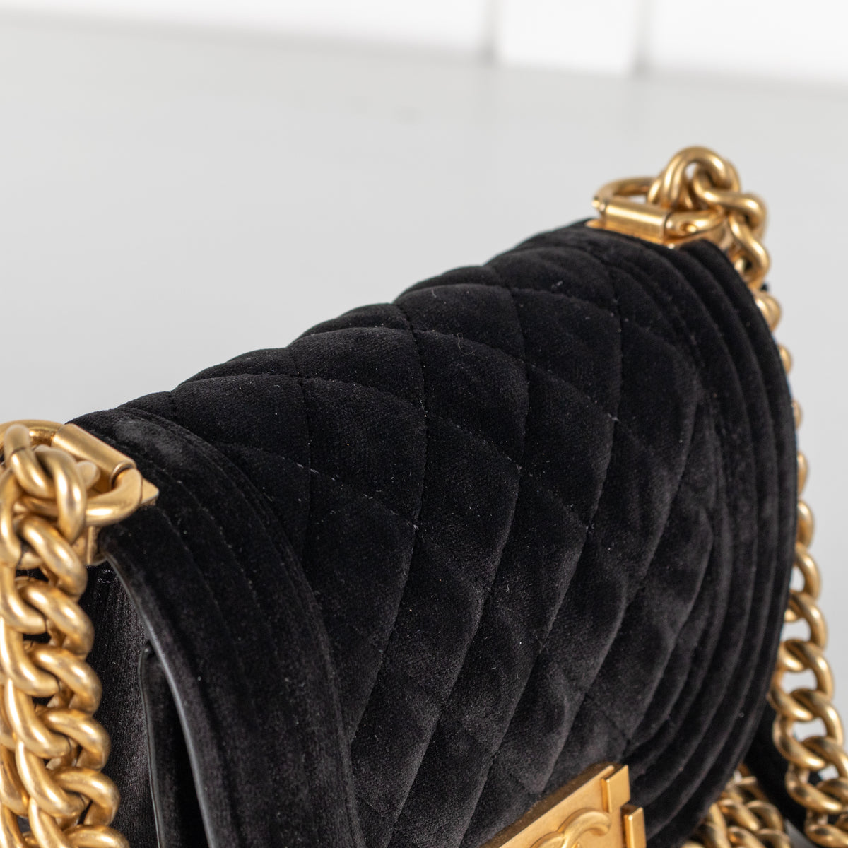 Chanel Small Boy black velvet messenger shoulder bag