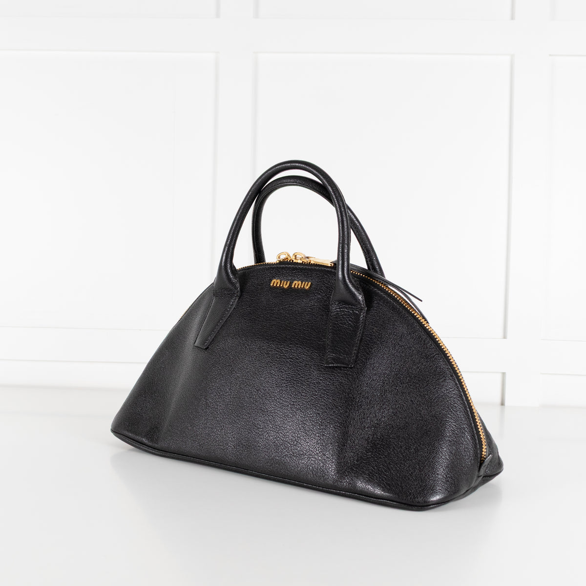 Miu Miu black grained Madras leather dome bag