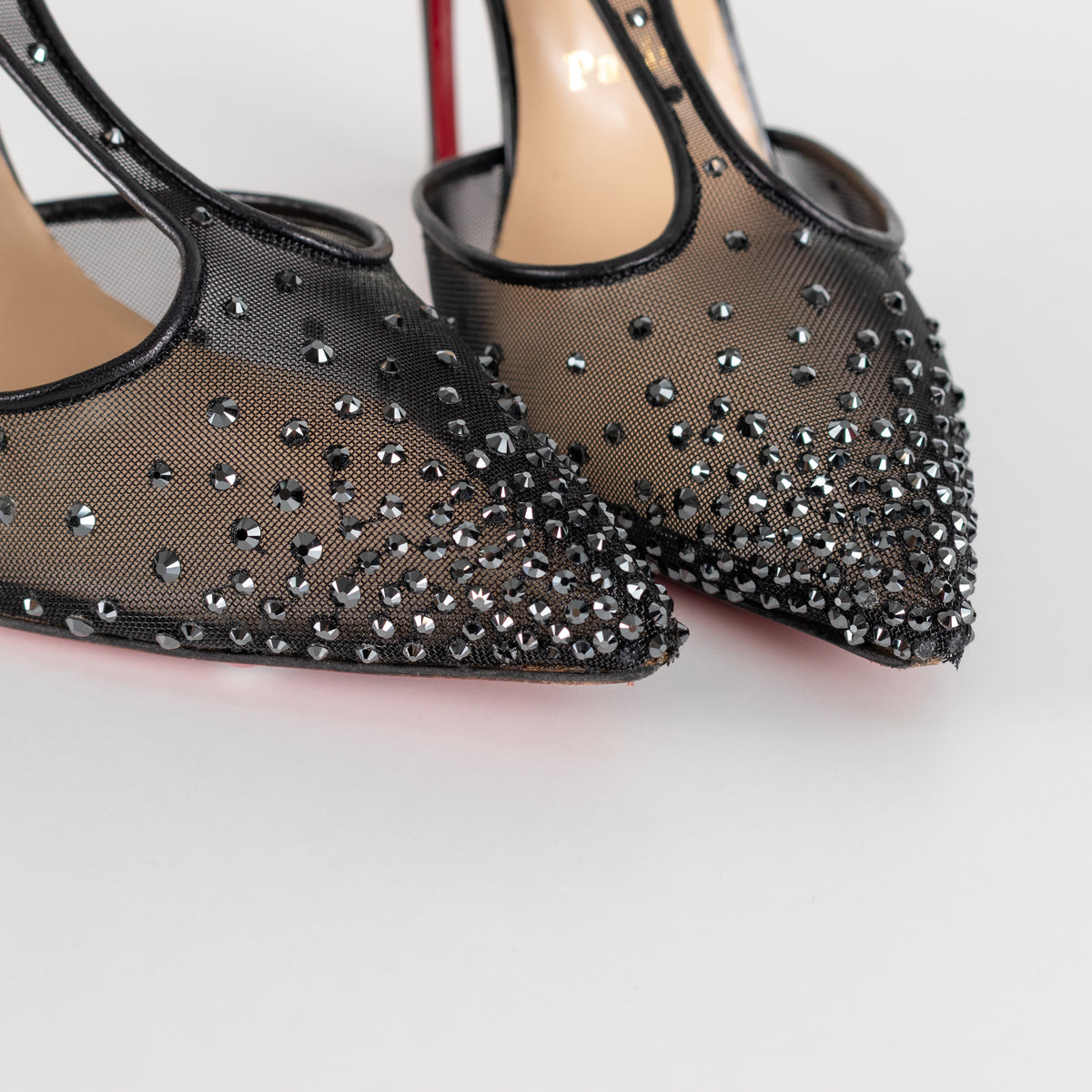 Christian Louboutin Black Salopatina Mesh And Crystal T-Strap Shoes