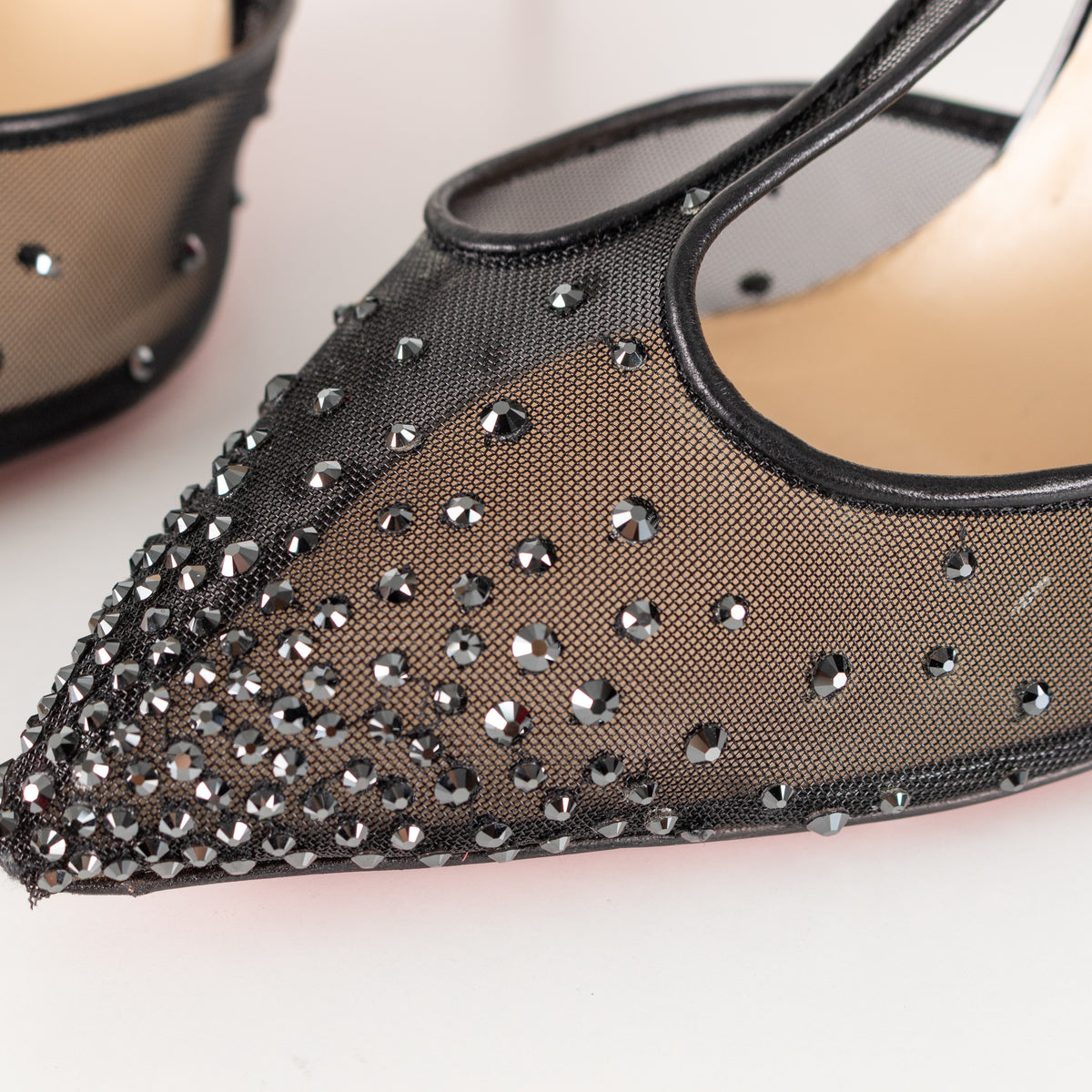Christian Louboutin Black Salopatina Mesh And Crystal T-Strap Shoes