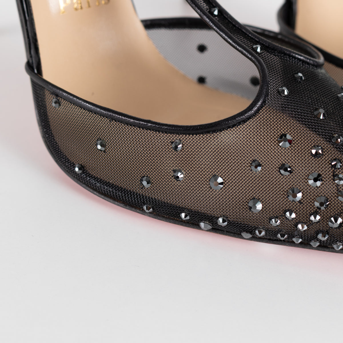Christian Louboutin Black Salopatina Mesh And Crystal T-Strap Shoes