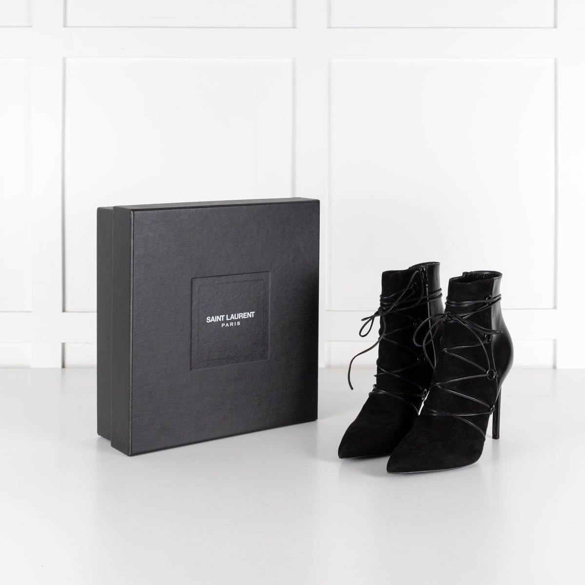 Yves Saint Laurent Black Suede Lace Up Ankle Boot