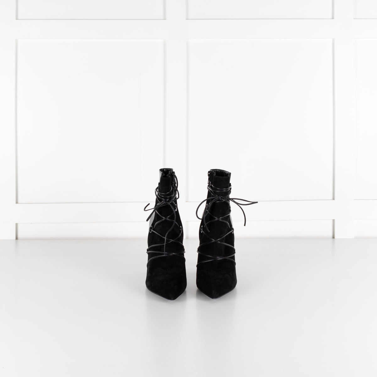 Yves Saint Laurent Black Suede Lace Up Ankle Boot