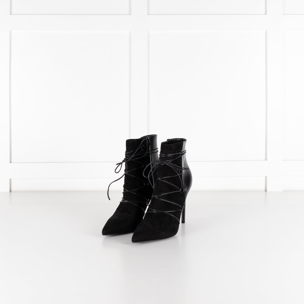 Yves Saint Laurent Black Suede Lace Up Ankle Boot