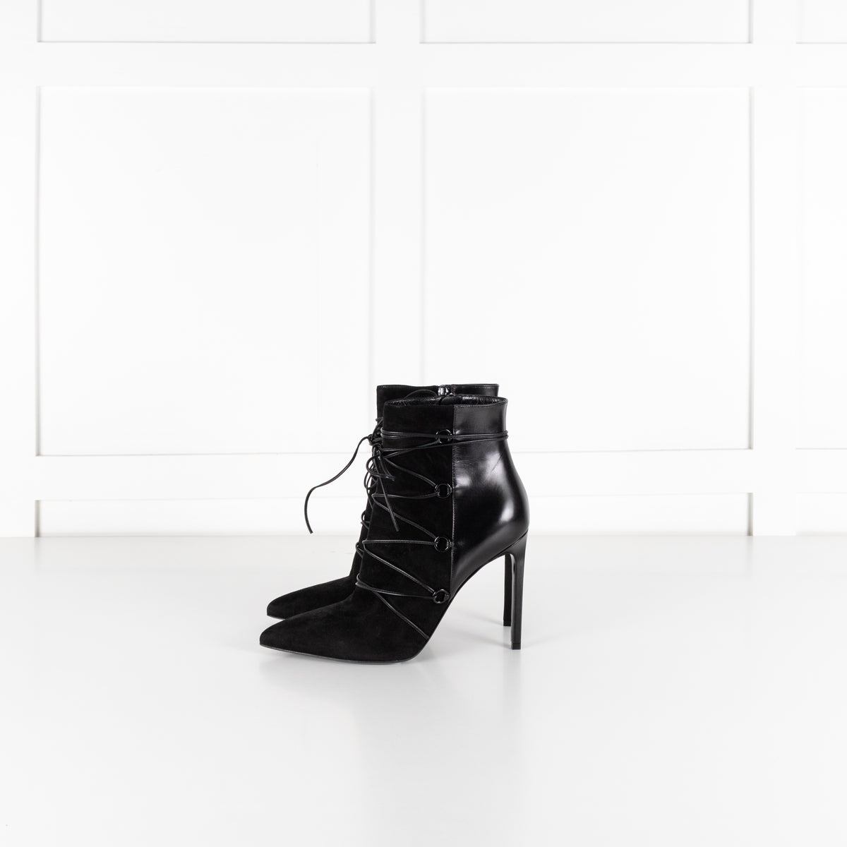 Yves Saint Laurent Black Suede Lace Up Ankle Boot